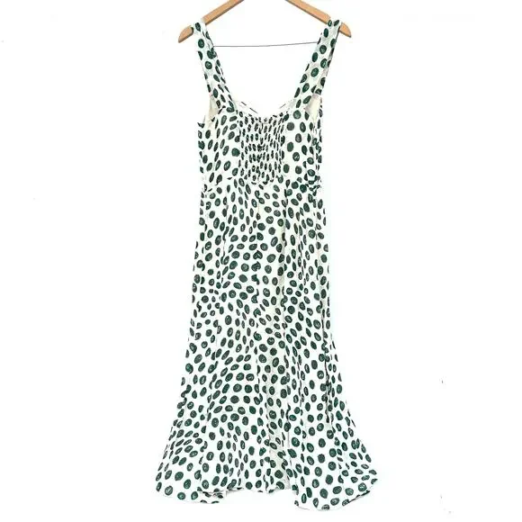 Reformation Fulton Midi Dress Green Polka Dot Slit Tapioca 8 Spring Leopard - Picture 4 of 12